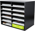 Retro Brown 12 Compartments Wood Desktop Literature Organizer U708604