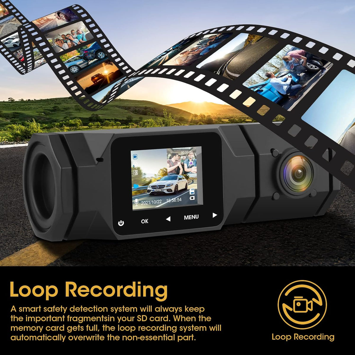 Dual Dash Cam FHD 1080P Dash Camera with IR Night Vision 310° Wide Angle 24H Parking Monitor D731730