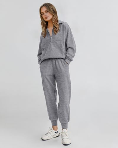 2 Piece Long Sleeve Half Zip Sweatshirt Sweatpants Lounge Set M4812