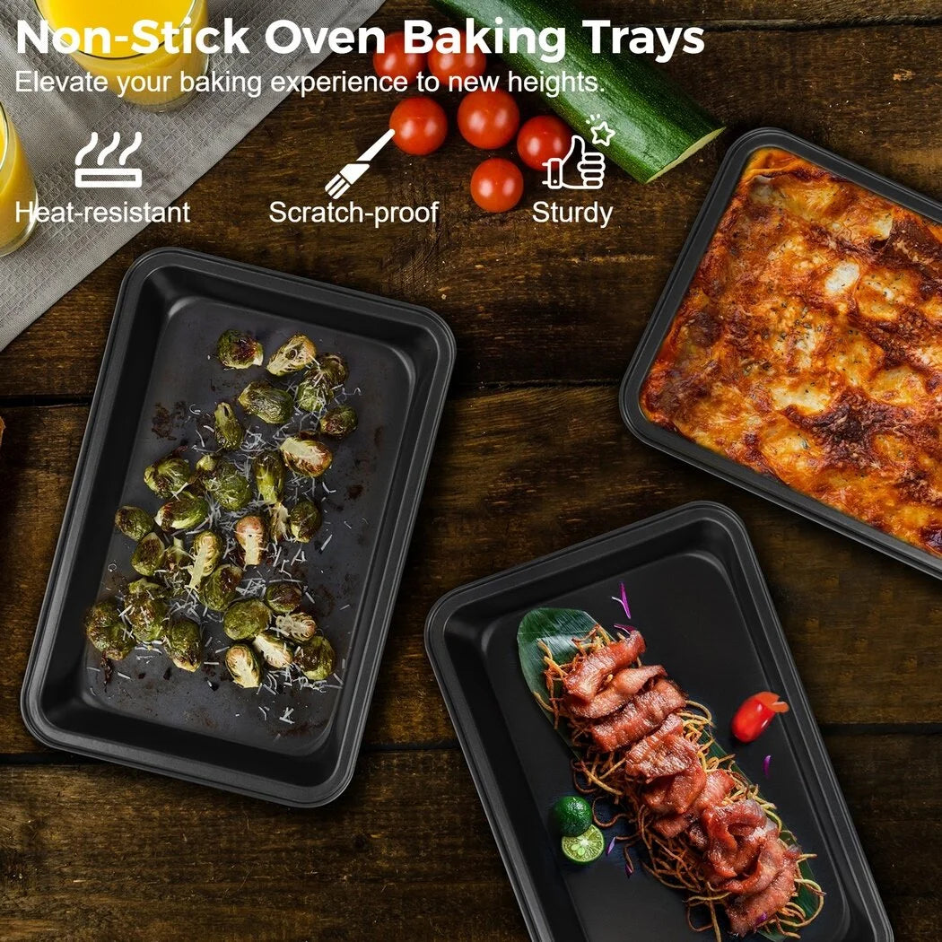 3 PCS Non-Stick Carbon Steel Baking Trays Set W1680