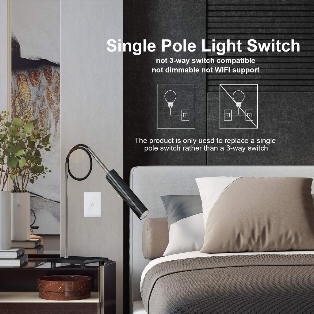 White 1 Gang 1 Way Tempered Glass Touch Light Switch, 2 Pack K763