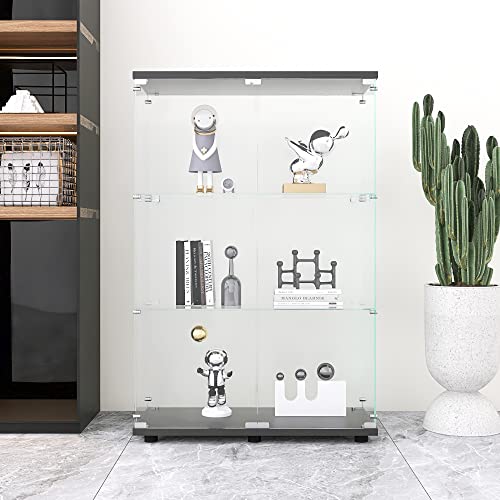 Black 4 Shelves 3 Door Glass Display Cabinet M398521