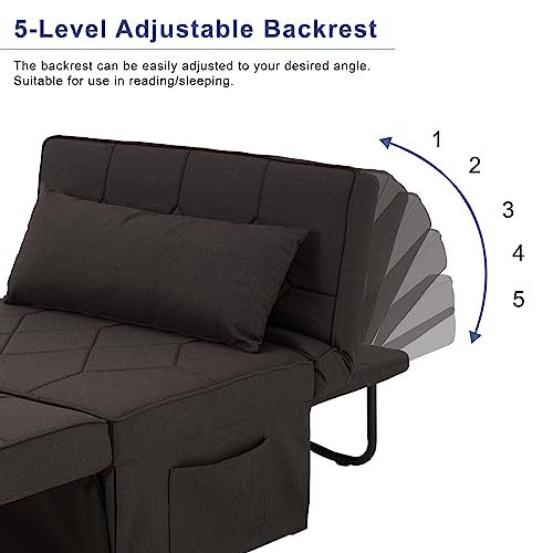 Dark Brown Sleeper Chair Bed Sofa Bed 4 in 1 Folding Ottoman Bed with Adjustable Backrest W654