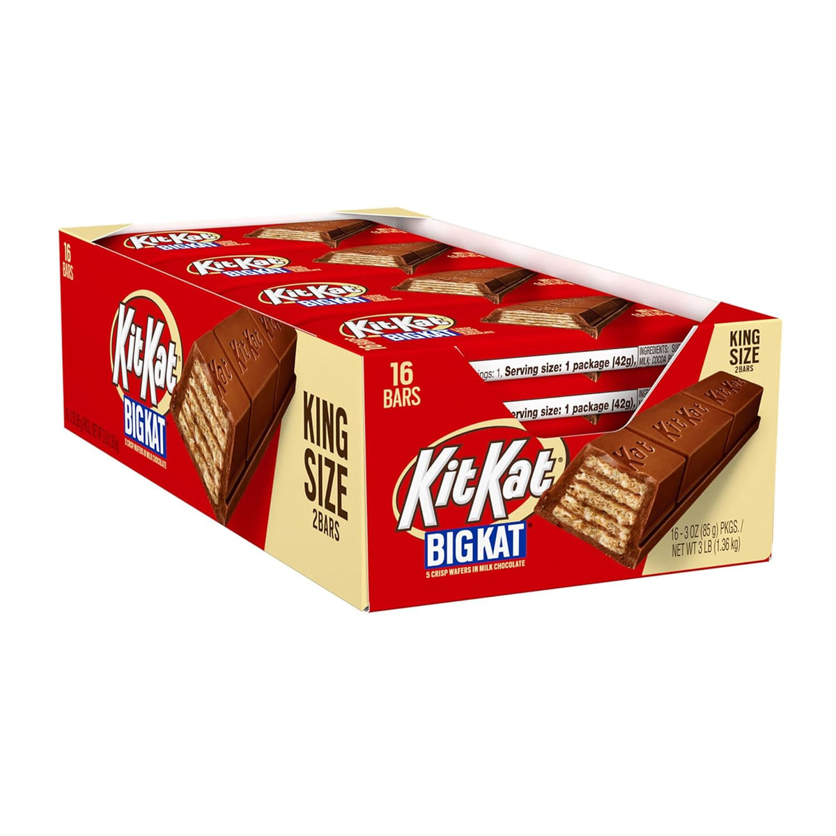 Milk Chocolate Wafer King Size Candy Bars, 3 oz (16 Count) O965418