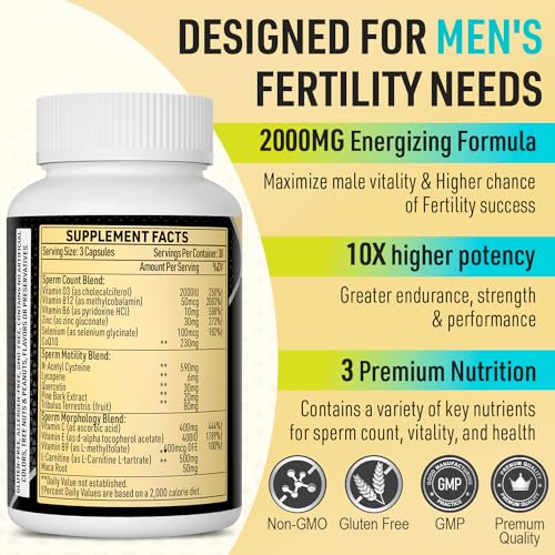 90 Capsules Male Prenatal Fertility Supplements with Maca Root, Zinc, Folate, B6, B12 L2506