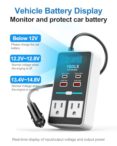 300W DC 12V to 110V AC Car Power Inverter with USB-C & USB-A L6946