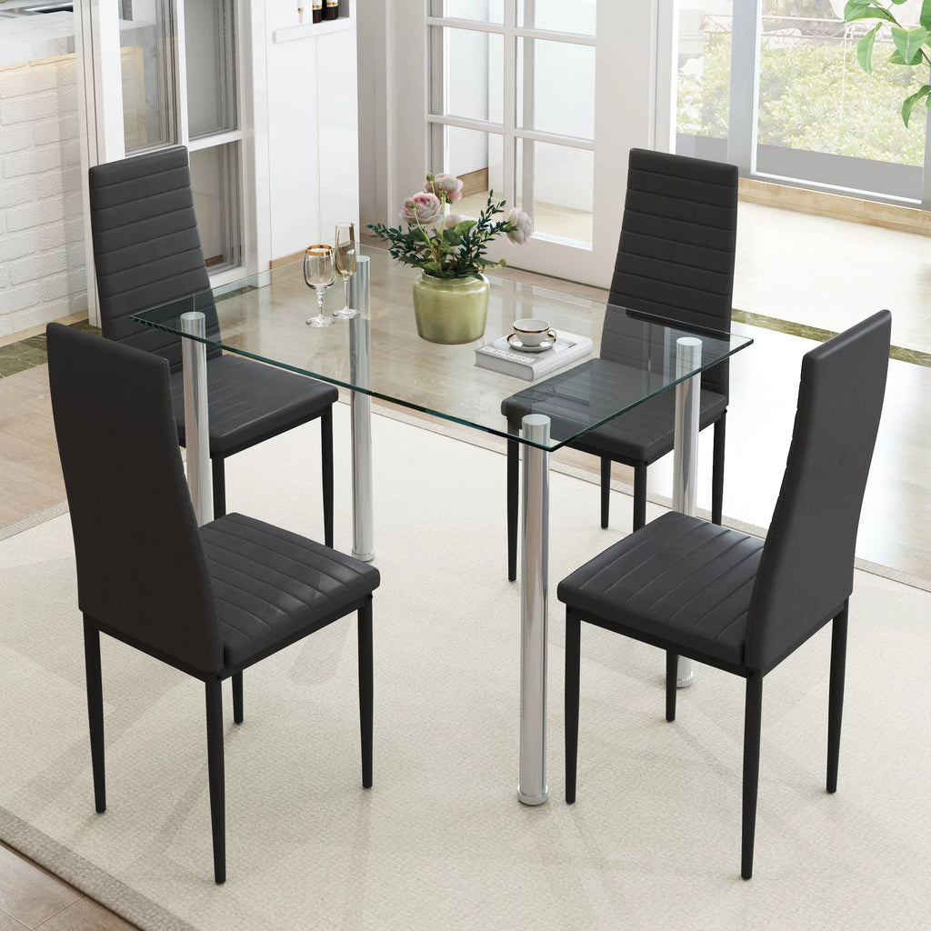 5-Piece Faux Marble Top Velvet Dining Table Set O6607
