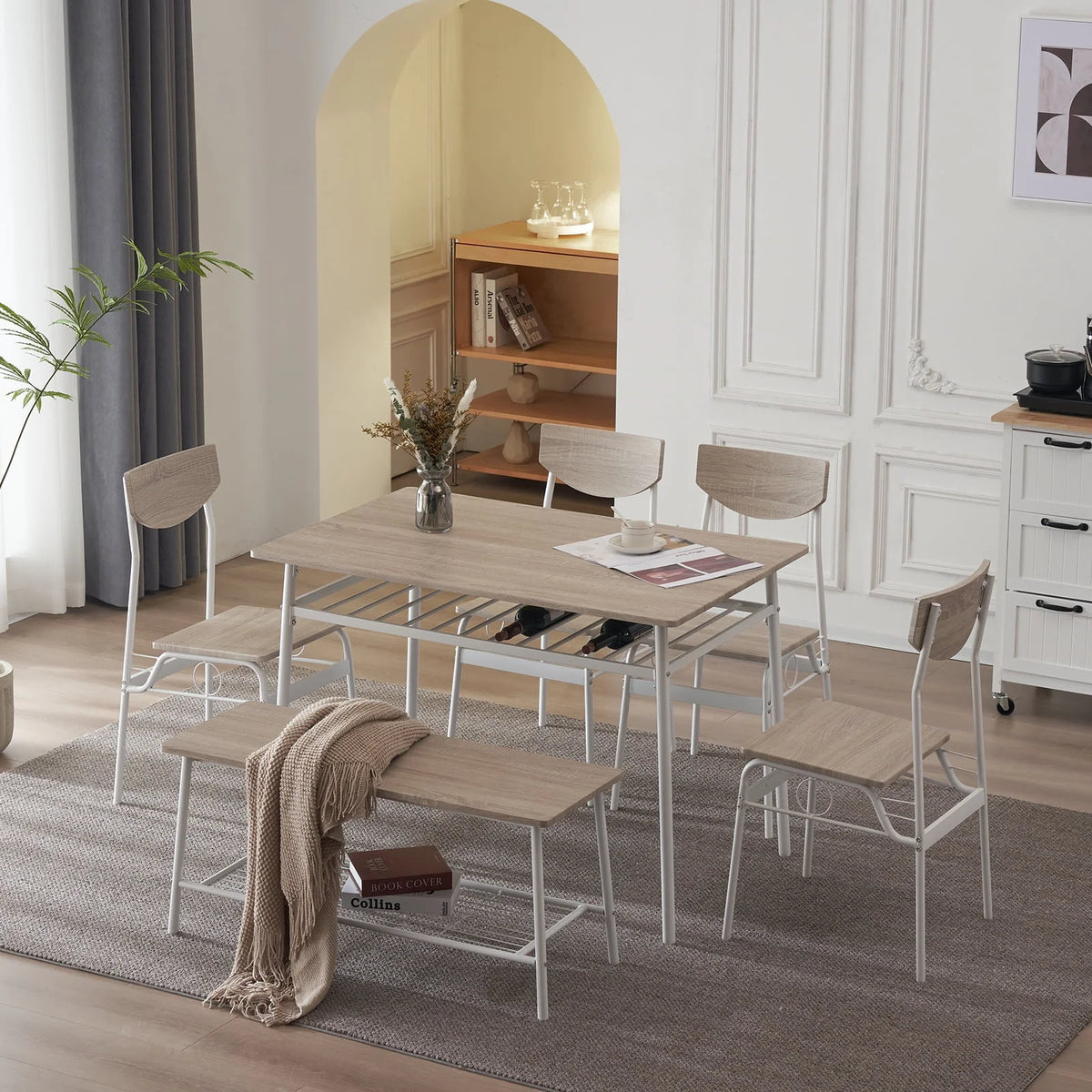 6-Piece Dining Room Set with 4 Chairs and 1 Bench X89290