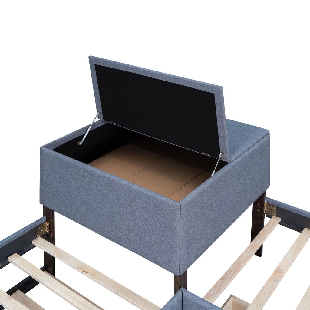 Grey L Shaped Platform Bed with Two Drawers and Built-in Desk D53272