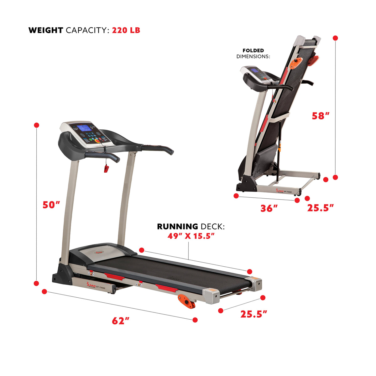 Manual Incline Folding Treadmill with Pulse Sensors LCD Monitor W69063
