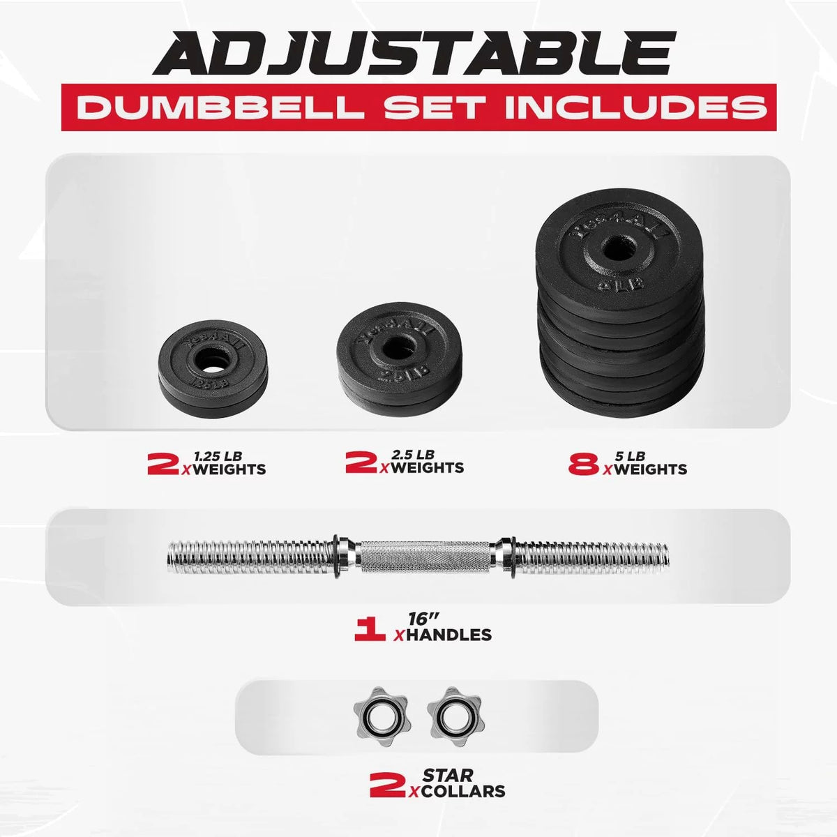 105 lbs Adjustable Cast Iron Dumbbell Set C587