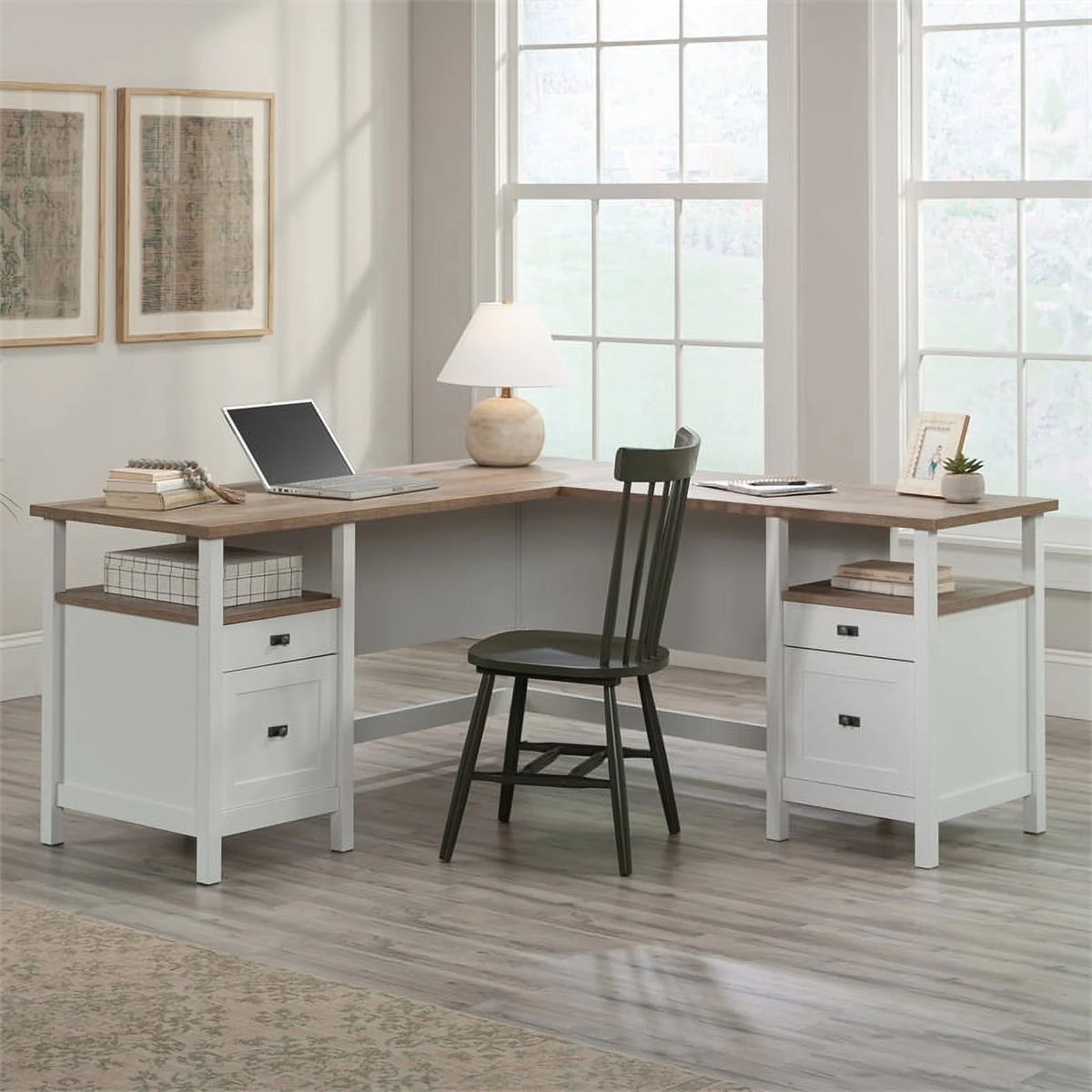 L-Shaped White Engineered Wood Desk F77569
