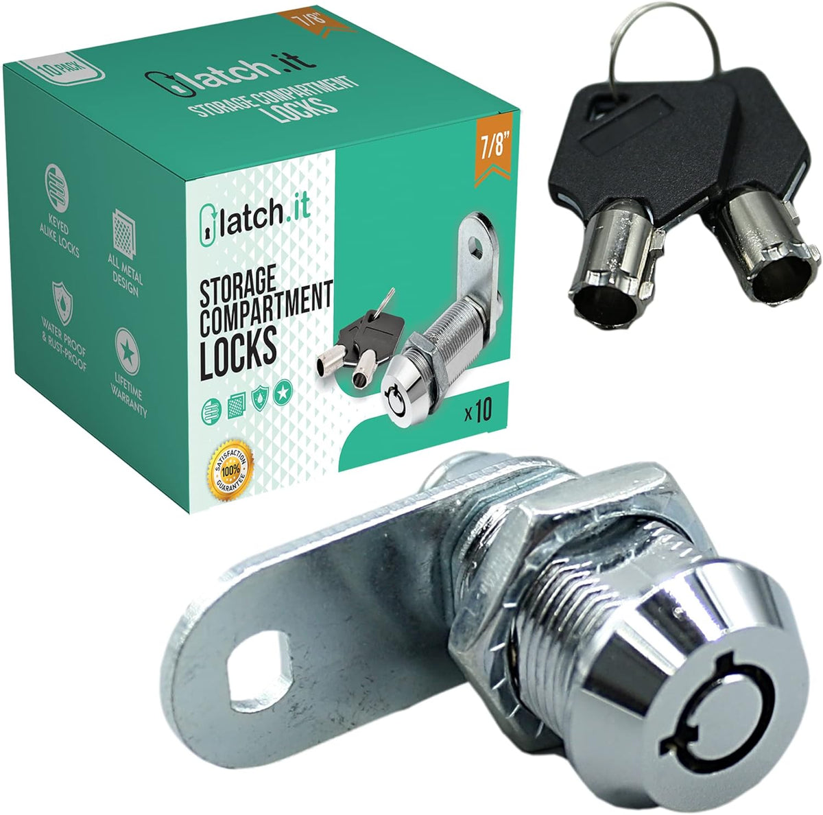 5/8” RV Storage Locks 10-Pack Utility Cam Lock 100% Metal with 20 Keys S660613