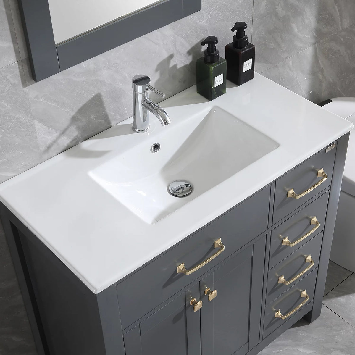 36" Gray Bathroom Vanity Cabinet with 2 Doors and 5 Drawers T927744