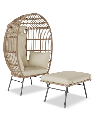 Oversize Wicker Egg Chair with Ottoman J8422