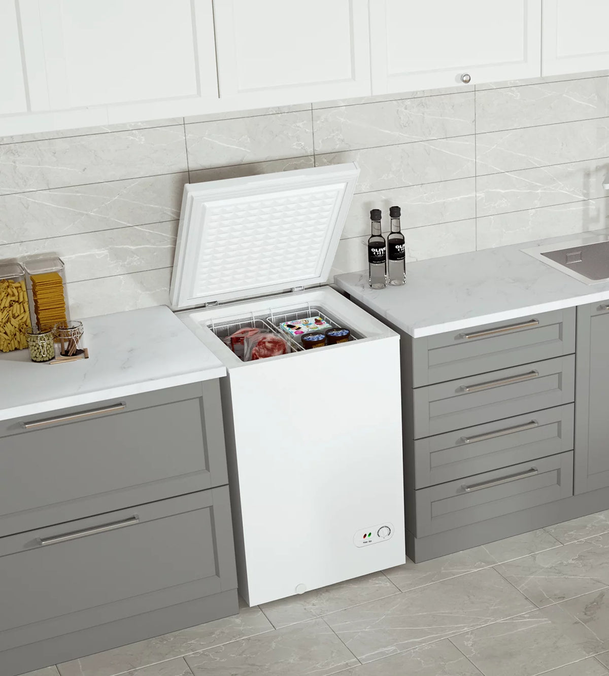 3.5 Cu Ft Compact Chest Freezer with 2 Removable Baskets F47445