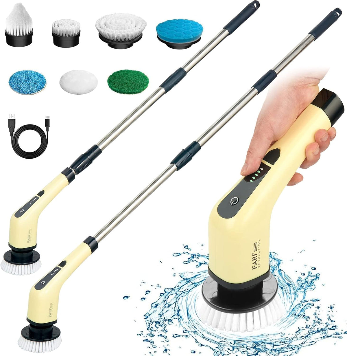 White Cordless Electric Spin Scrubber with 7 Brush Heads, Adjustable Handle, Pack of 2 W1587