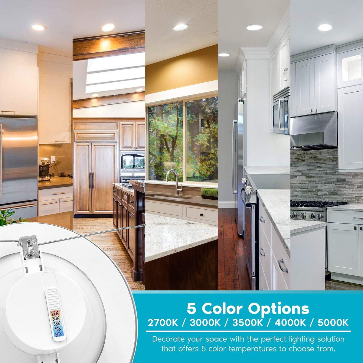 5/6 Inch LED Recessed Retrofit Downlight, 14W, Color Selectable, Dimmable, 1100 Lumens, 4 Pack X5846