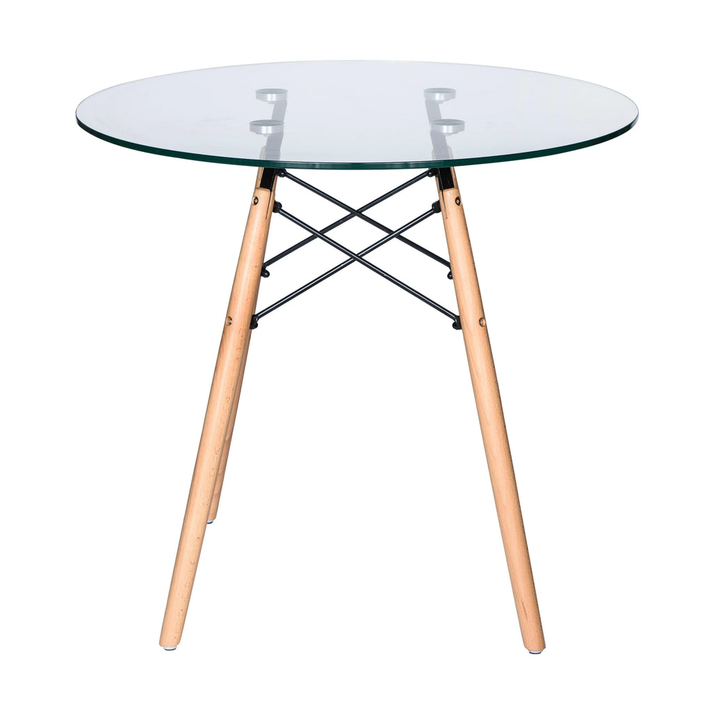 Round Glass Top Dining Table with Wood Base F804