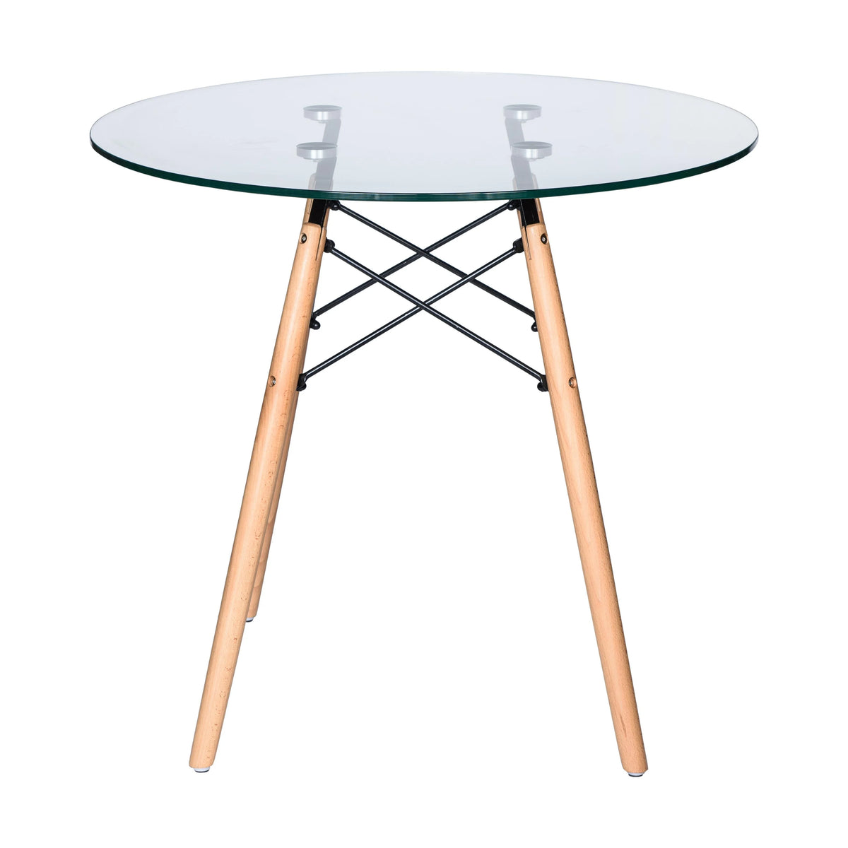 Round Glass Top Dining Table with Wood Base F804