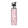 Pink Floral Insulated Stainless Steel Water Bottle with Straw Lid Leakproof 20 oz T97679
