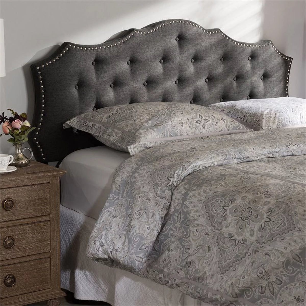 Gray Tufted Fabric King Panel Headboard V241