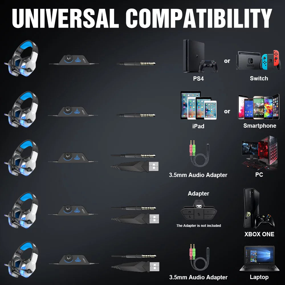 Gaming Headset with Noise Cancelling Mic, LED Light, Over Ear Headphone W52423