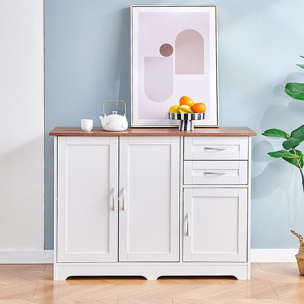 White Wooden Storage Cabinet with Drawers Shelves H1487