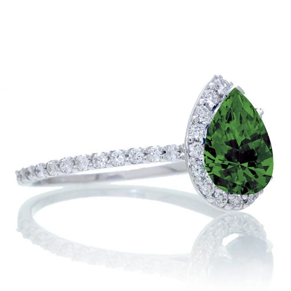 Pear Cut Emerald Engagement Ring on 10k White Gold N1163
