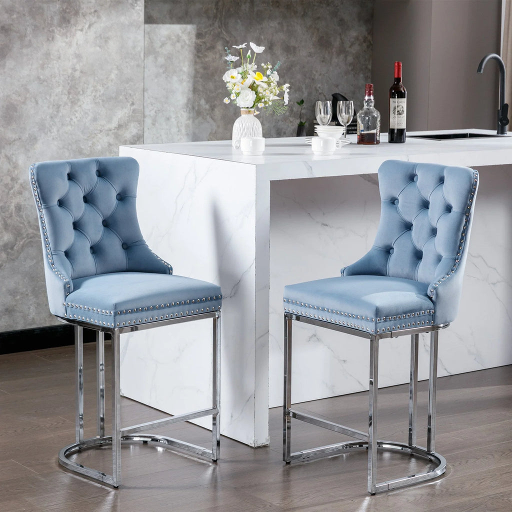 Light Blue Counter Height Bar Stools Set of 2 V8079