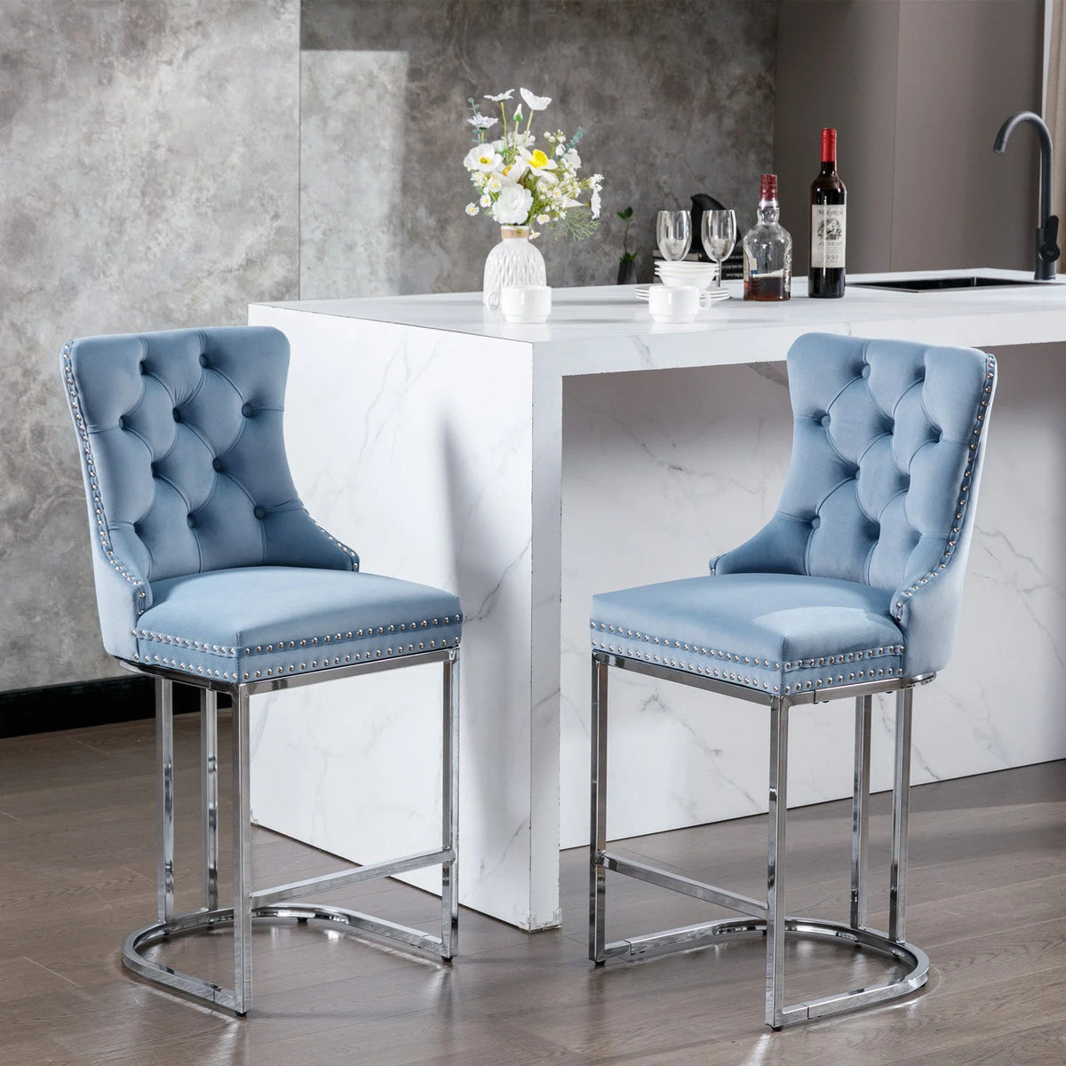 Light Blue Counter Height Bar Stools Set of 2 V8079