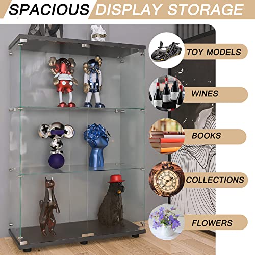 Black 4 Shelves 3 Door Glass Display Cabinet M398521