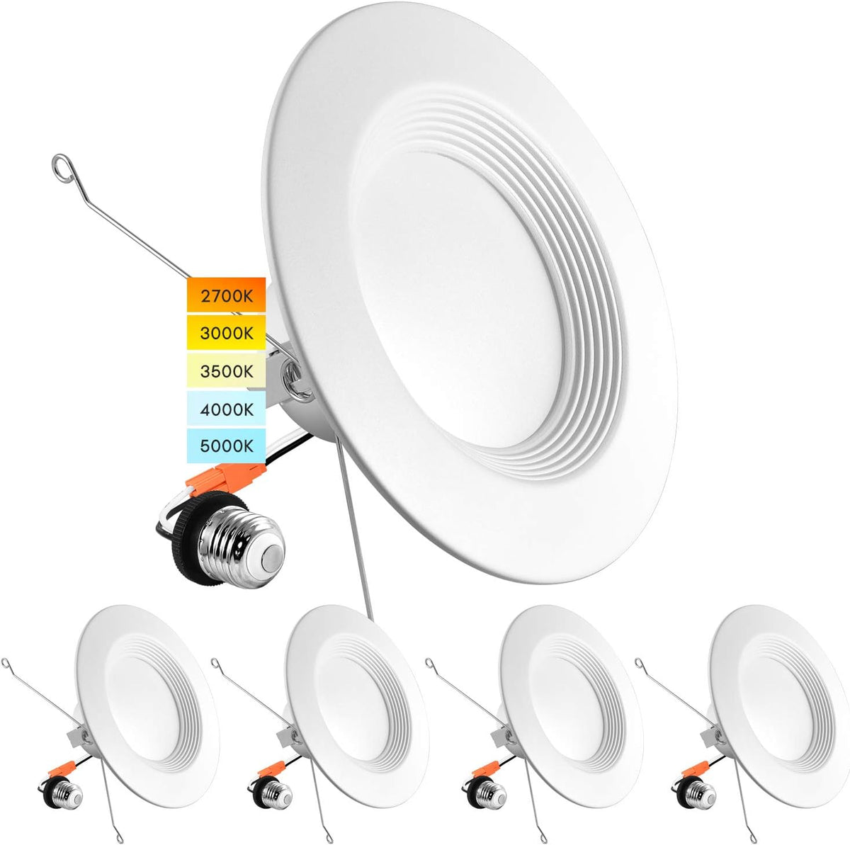5/6 Inch LED Recessed Retrofit Downlight, 14W, Color Selectable, Dimmable, 1100 Lumens, 4 Pack X5846