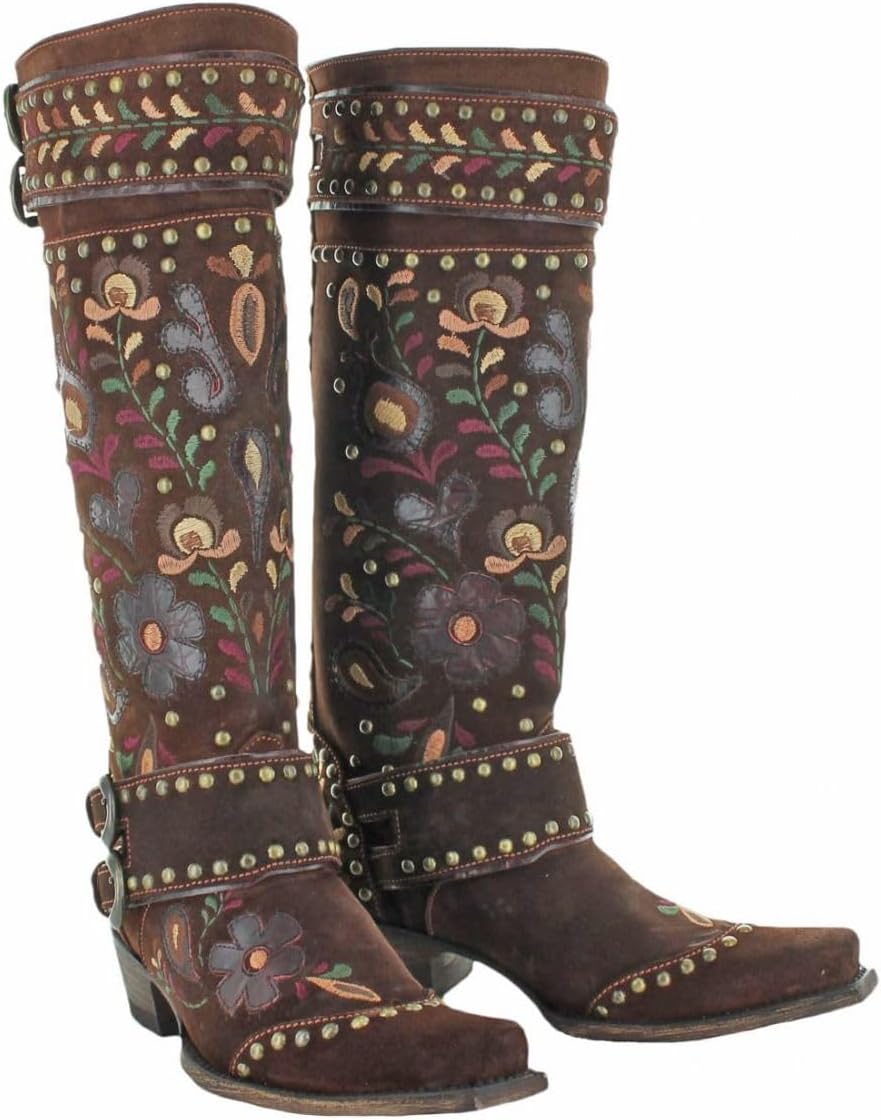Brown Floral Embroidered Boots Size 7 F125