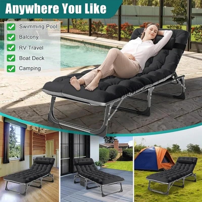 Heavy Duty Adjustable Folding Camping Cot with Mat J120070