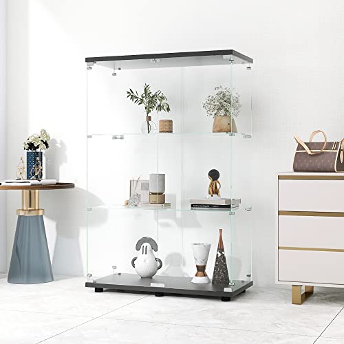 Black 4 Shelves 3 Door Glass Display Cabinet M398521