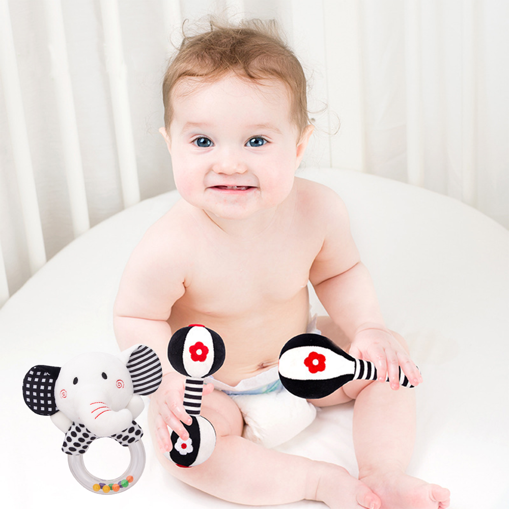 3PCS Soft High Contrast Black and White Baby Rattles V78995