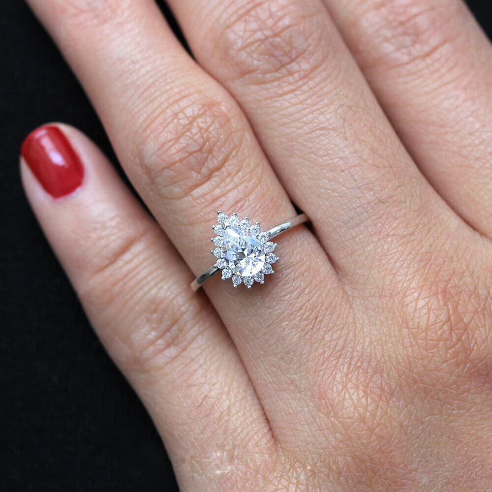 Pear Shape Moissanite Solitaire Engagement Ring, 18K White Gold Plated / 925 Sterling Silver Ring J402