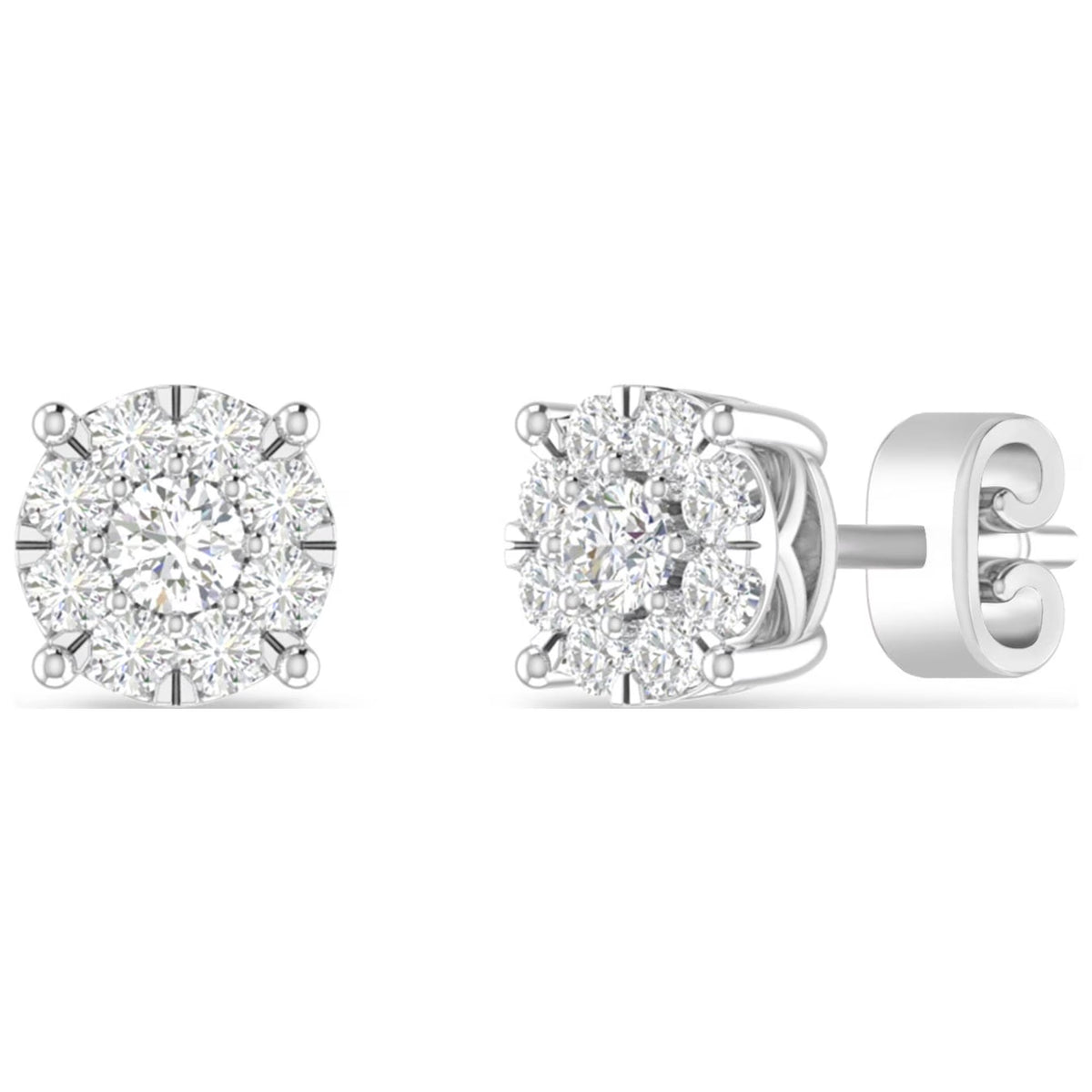 10K White Gold Diamond Cluster Stud Earrings K2370