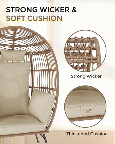 Oversize Wicker Egg Chair with Ottoman J8422