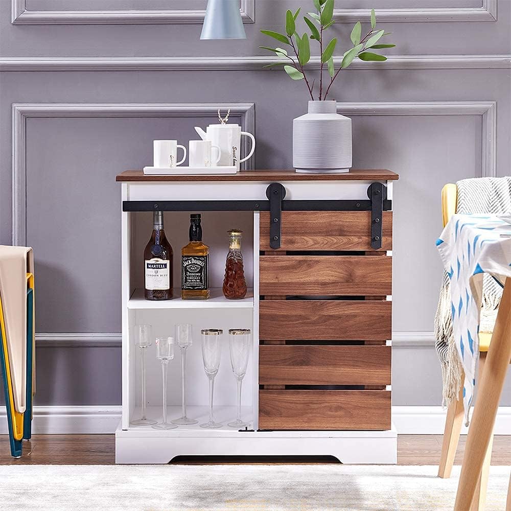White Wooden Storage Cabinet with Drawers Shelves H1487