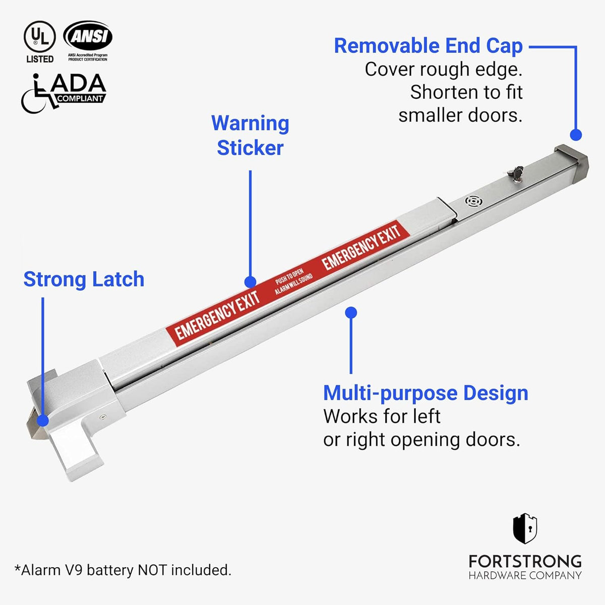 Alarmed Panic Bar Exit Device with Warning Stickers N807019