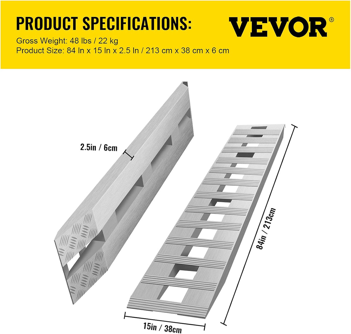 84'' X 15'' Aluminum Trailer Ramps 6000LBS Total Beavertail Hook End 1 Pair E65395