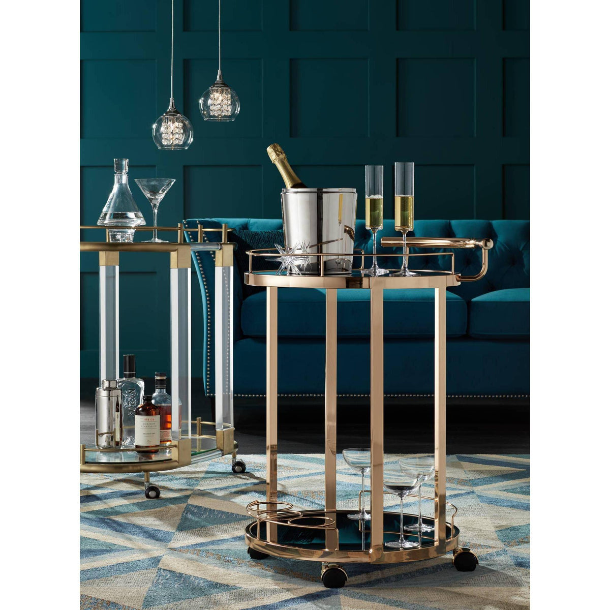 Round Black Glass Serving Cart U512037
