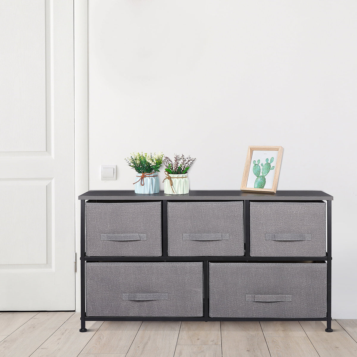 Brown 5 Drawer Fabric Dresser A9717