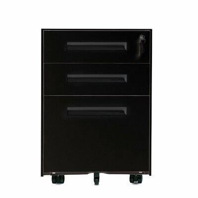 Black 3 Drawer Metal File Cabinet with Key G931573