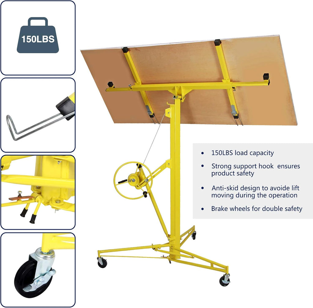 Drywall Lift Rolling Panel Hoist Jack Lifter 16FT P8023