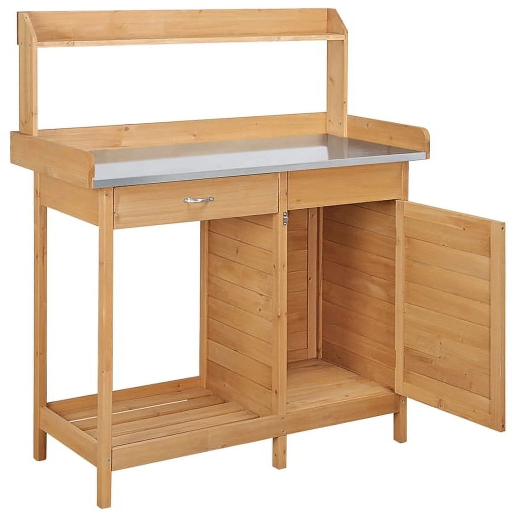 Wooden Garden Potting Bench with Cabinet T725543