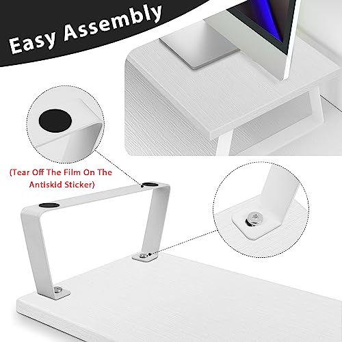 Large Dual Monitor Stand Wood Light Gray Y689