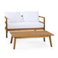 Acacia Wood Loveseat and Coffee Table Set with Cushions M4362